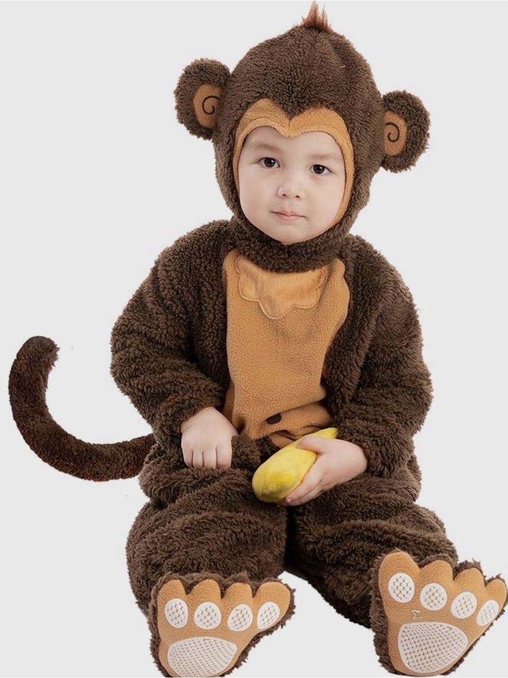 3T Kids Brown Little Monkey One-Piece Costume - Cozy Plush Jumpsuit